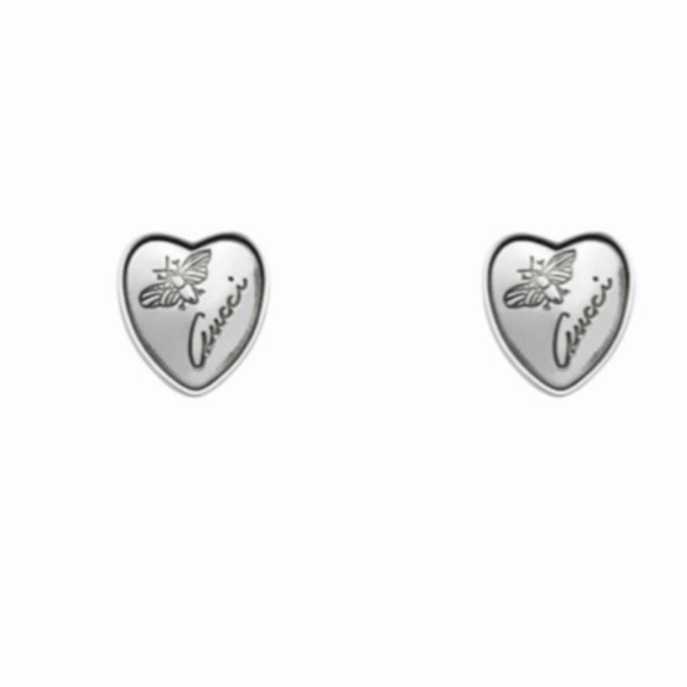 Gucci Heart Bee Stud Earrings Silver